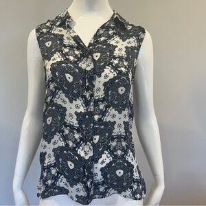 A.L.C. Patterned Button Down Silk Sleeveless Blouse